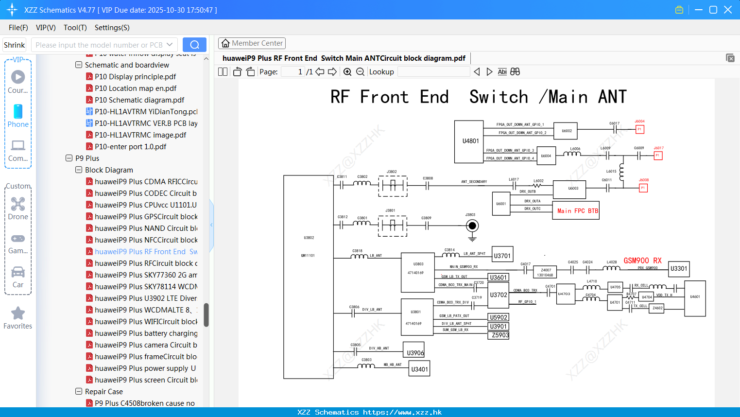 HuaweiP9 Plus RF Front End Switch Main ANTCircuit Block Diagram
